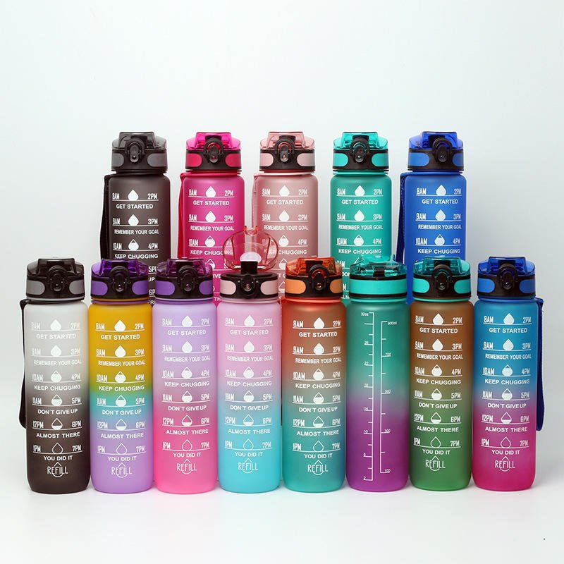Hot Sale Custom Logo Outdoor Fitness Sports Gradient Color 1000ml 32oz Plastic Water Bottle with Straw